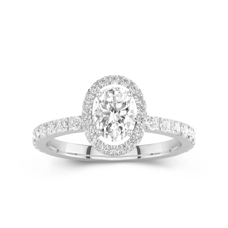 1 CT Oval Cut Moissanite Halo Unique Hollow Engagement Ring 14K White Gold