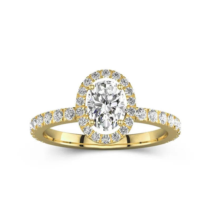1 CT Oval Cut Moissanite Halo Unique Hollow Engagement Ring 14K Yellow Gold