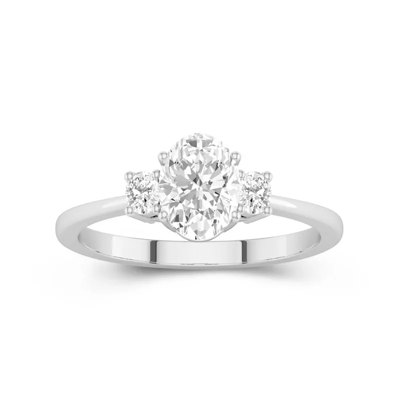 1.5 CT Oval Cut Moissanite Three Stone Oval Side Stone Tapered Engagement Ring 14K White Gold