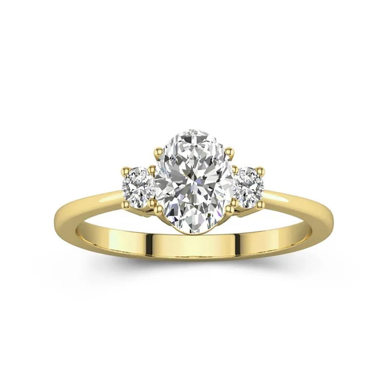 1.5 CT Oval Cut Moissanite Three Stone Oval Side Stone Tapered Engagement Ring 14K Yellow Gold
