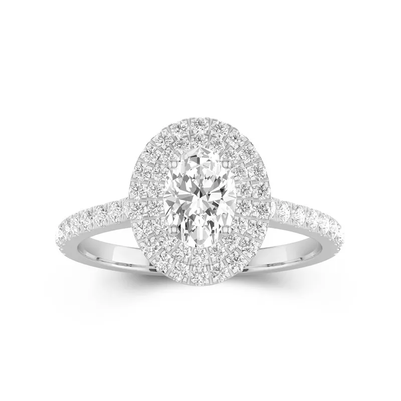 1 CT Moissanite Double Halo Pave Engagement Ring 14K White Gold