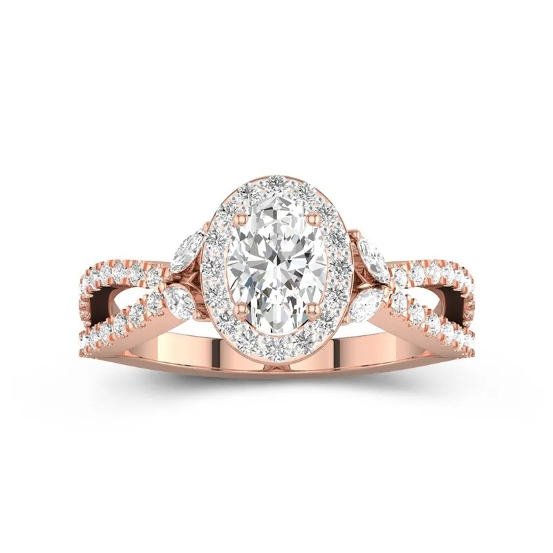 1 CT Oval Cut Moissanite Halo Twisted Infinity Leaf Engagement Ring 14K Rose Gold