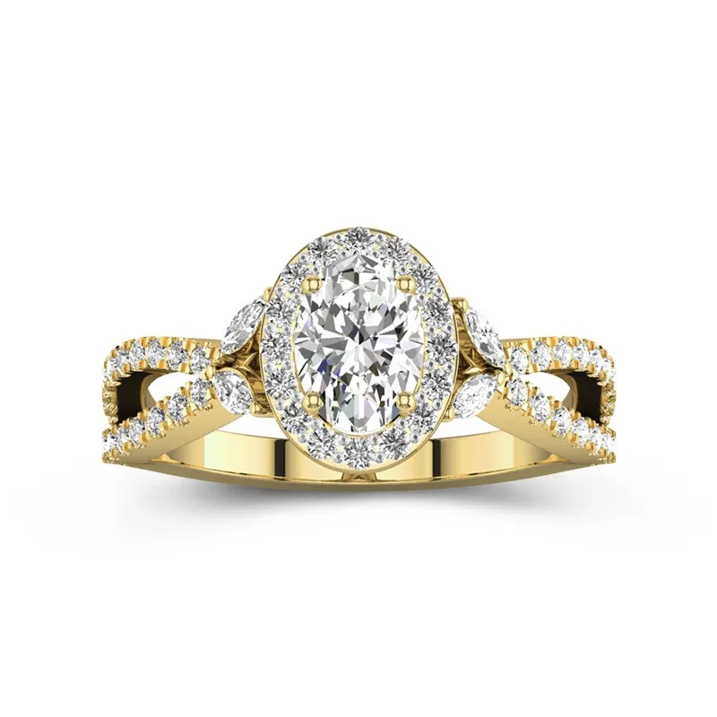 1 CT Oval Cut Moissanite Halo Twisted Infinity Leaf Engagement Ring 14K Yellow Gold