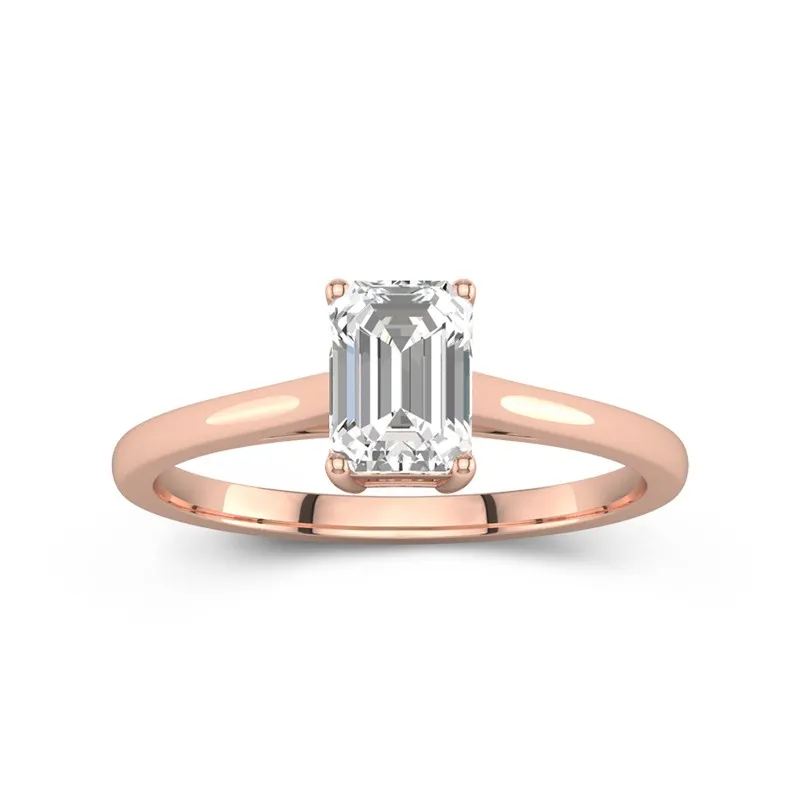 1 CT Emerald Cut Moissanite Solitaire Simple Engagment Ring 14K Rose Gold