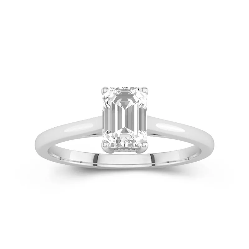 1 CT Emerald Cut Moissanite Solitaire Simple Engagment Ring 14K White Gold