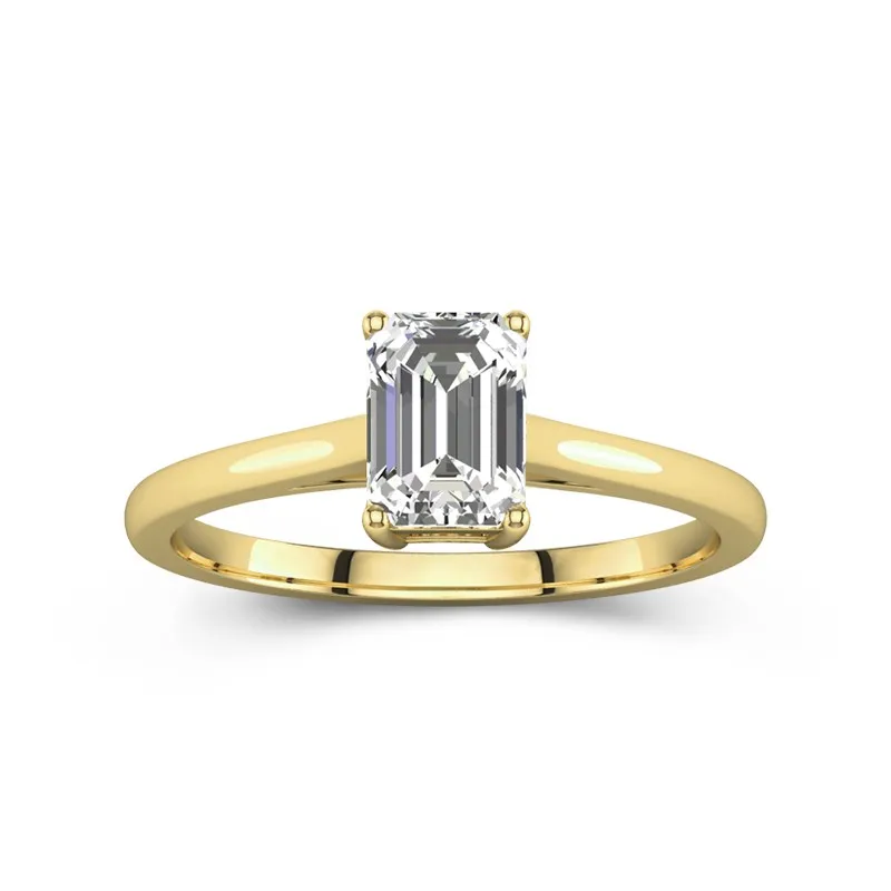 1 CT Emerald Cut Moissanite Solitaire Simple Engagment Ring 14K Yellow Gold