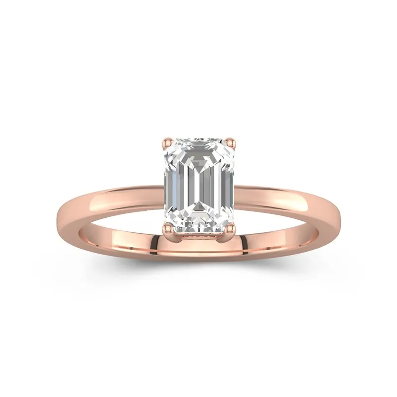 1 CT Emerald Cut Moissanite Solitaire Hidden Halo Engagement Ring 14K Rose Gold