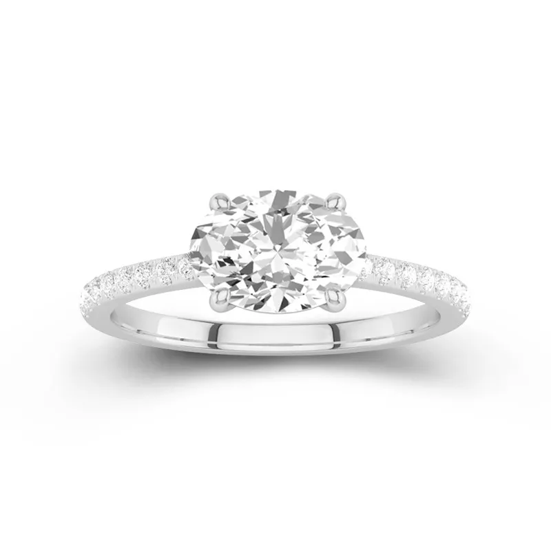 2 CT Oval Cut Moissanite East West Pave Classic Engagement Ring 14K White Gold
