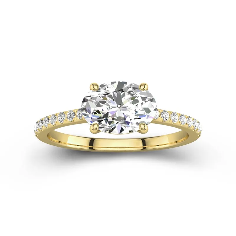 2 CT Oval Cut Moissanite East West Pave Classic Engagement Ring 14K Yellow Gold
