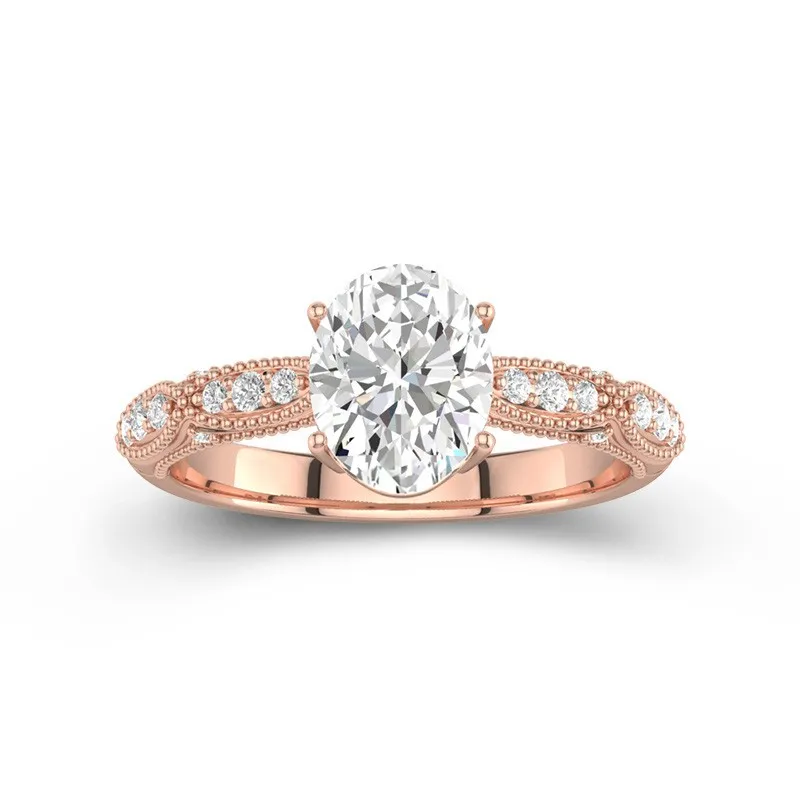2 CT Oval Cut Moissanite Vintage Milgrain Custom Engagement Ring 14K Rose Gold