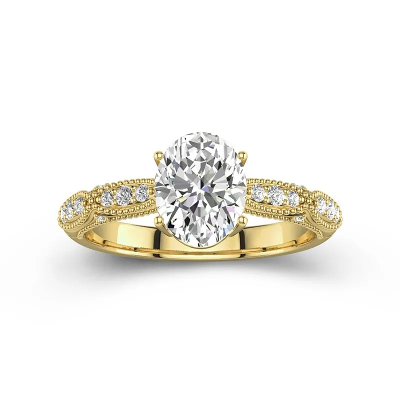 2 CT Oval Cut Moissanite Vintage Milgrain Custom Engagement Ring 14K Yellow Gold