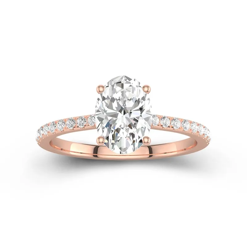 2 CT Oval Cut Moissanite Hidden Halo Pave Unique Engagement Ring 14K Rose Gold