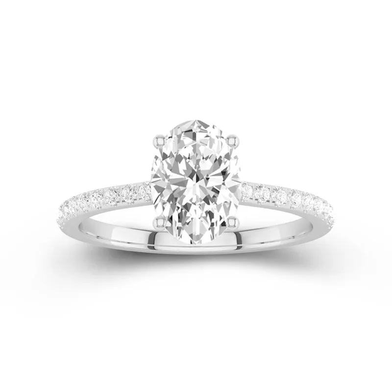 2 CT Oval Cut Moissanite Hidden Halo Pave Unique Engagement Ring 14K White Gold