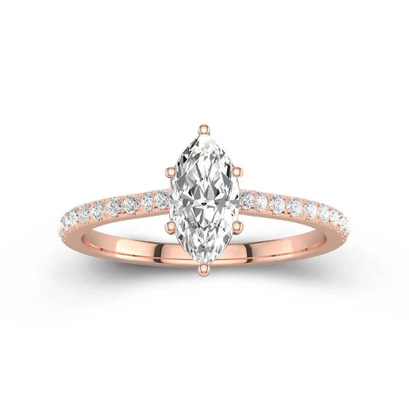 1 CT Marquise Cut Moissanite Unique Hidden Halo Pave Engagement Ring 14K Rose Gold