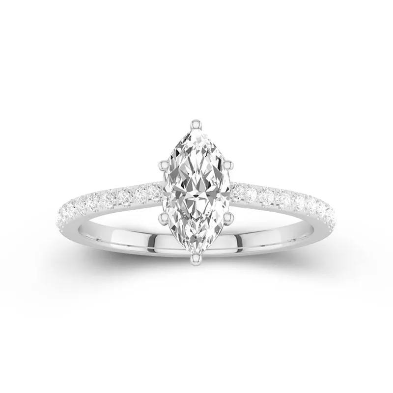 1 CT Marquise Cut Moissanite Unique Hidden Halo Pave Engagement Ring 14K White Gold