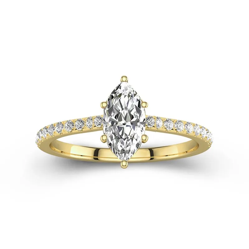 1 CT Marquise Cut Moissanite Unique Hidden Halo Pave Engagement Ring 14K Yellow Gold