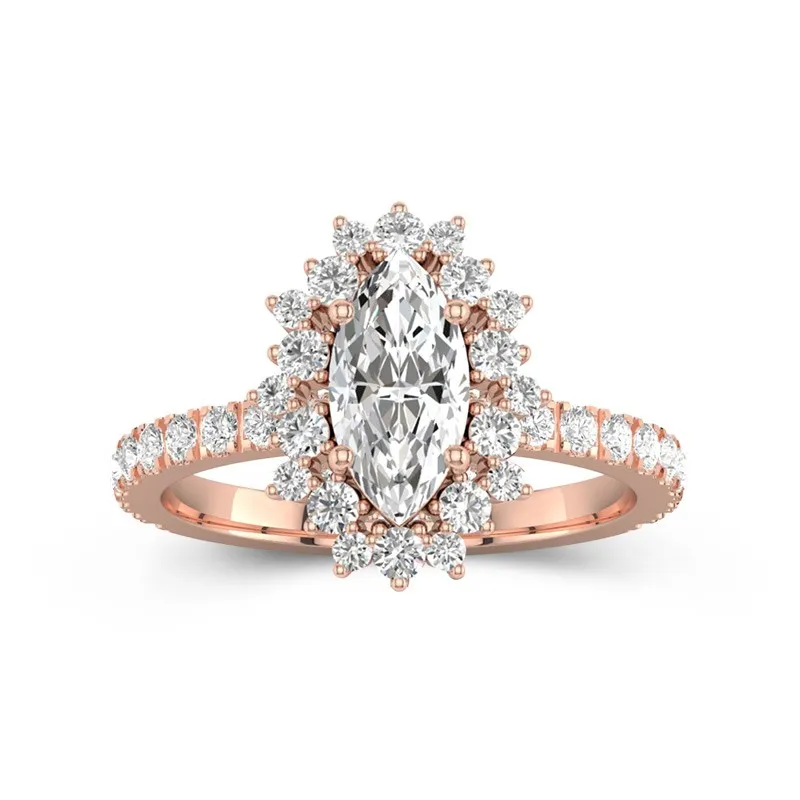 1 CT Marquise Cut Moissanite Halo Unique Engagement Ring 14K Rose Gold
