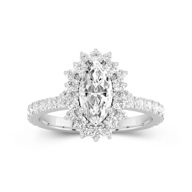 1 CT Marquise Cut Moissanite Halo Unique Engagement Ring 14K White Gold