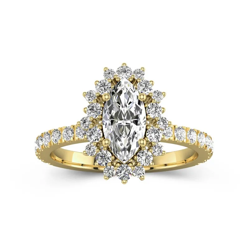 1 CT Marquise Cut Moissanite Halo Unique Engagement Ring 14K Yellow Gold