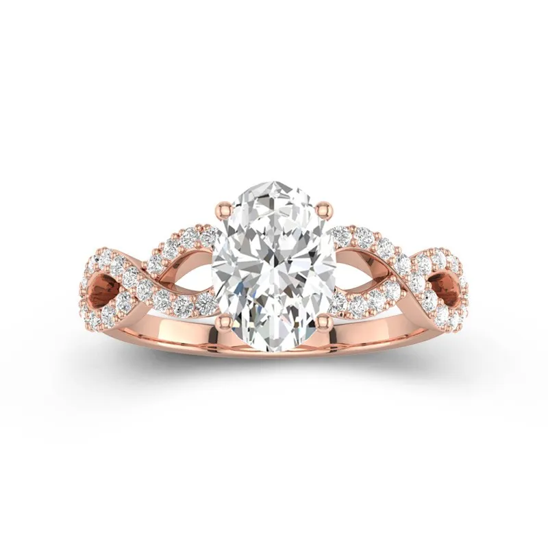 2 CT Oval Cut Moissanite Infinity Unique Engagement Ring 14K Rose Gold