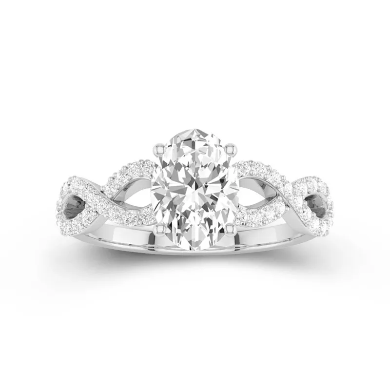 2 CT Oval Cut Moissanite Infinity Unique Engagement Ring 14K White Gold