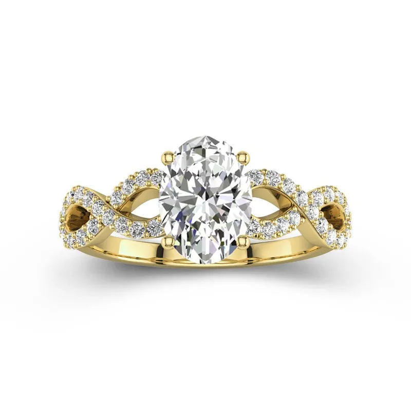 2 CT Oval Cut Moissanite Infinity Unique Engagement Ring 14K Yellow Gold