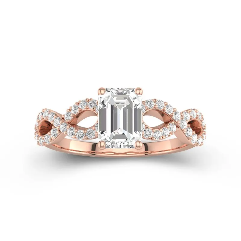 1 CT Emerald Cut Moissanite Unique Infinity Engagement Ring 14K Rose Gold