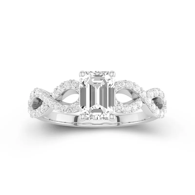 1 CT Emerald Cut Moissanite Unique Infinity Engagement Ring 14K White Gold