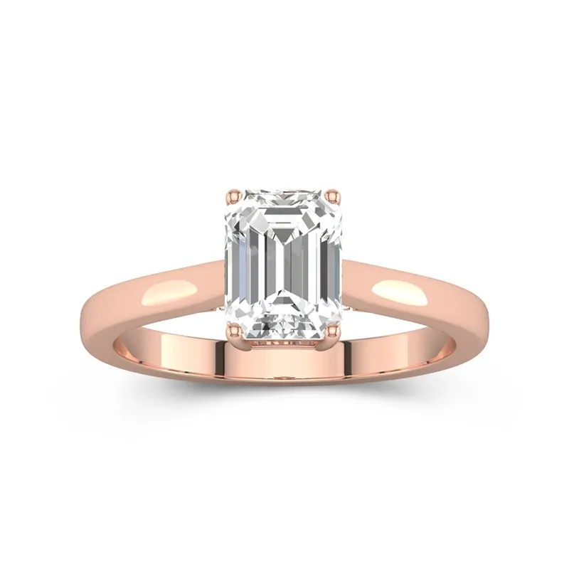 2 CT Emerald Cut Moissanite Solitaire Trellis Hidden Halo Engagement Ring 14K Rose Gold