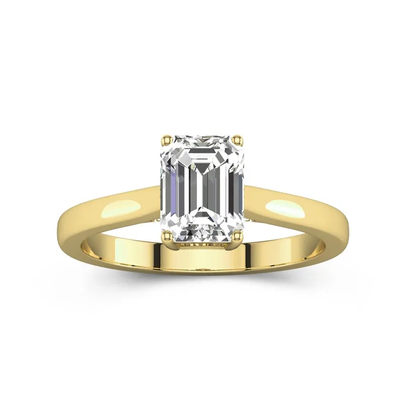 2 CT Emerald Cut Moissanite Solitaire Trellis Hidden Halo Engagement Ring 14K Yellow Gold