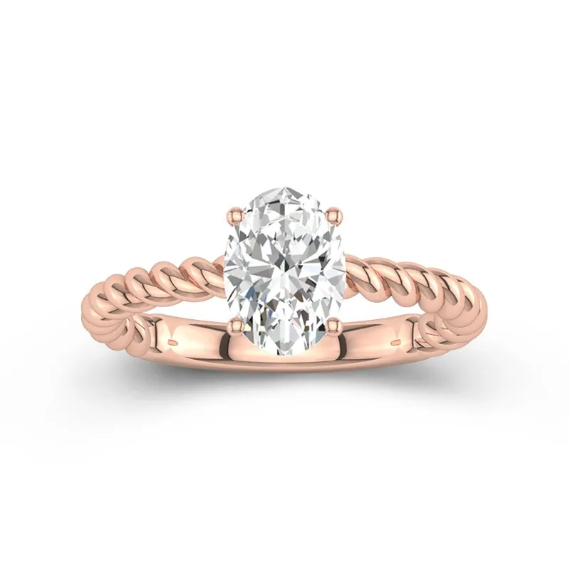 2 CT Oval Cut Moissanite Solitaire Twisted Rope Engagement Ring 14K Rose Gold