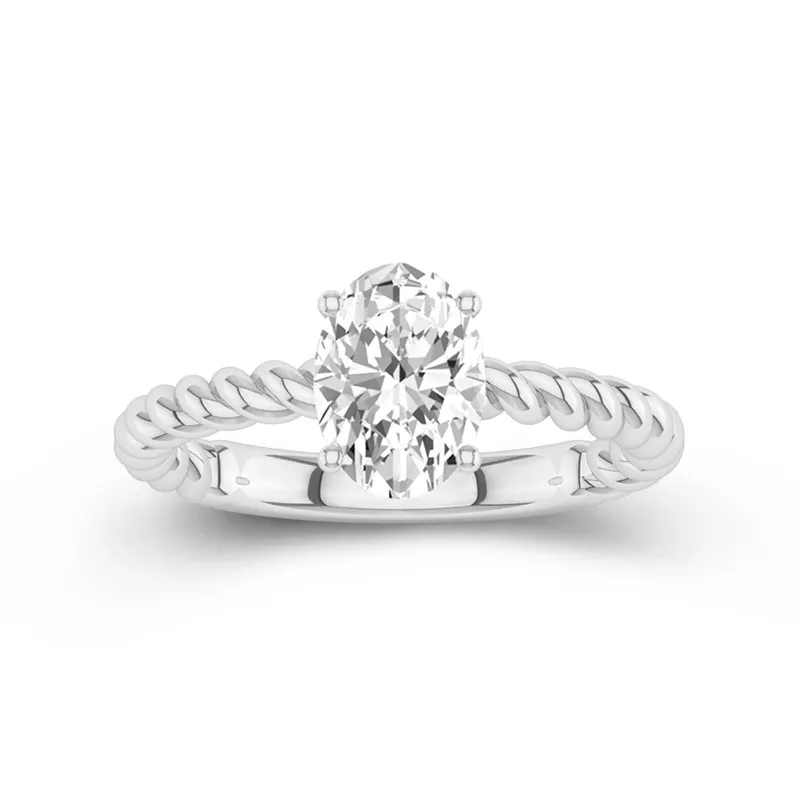 2 CT Oval Cut Moissanite Solitaire Twisted Rope Engagement Ring 14K White Gold