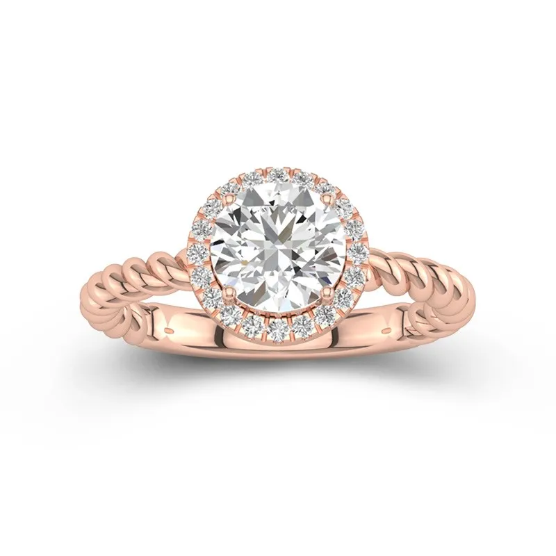 2 CT Round Cut Moissanite Halo Twisted Rope Engagement Ring 14K Rose Gold