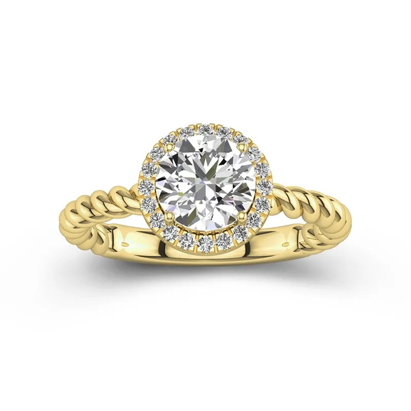 2 CT Round Cut Moissanite Halo Twisted Rope Engagement Ring 14K Yellow Gold
