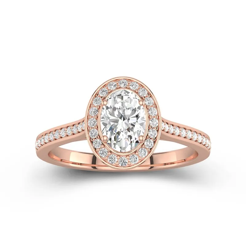 1 CT Oval Cut Moissanite Halo Womens Engagement Ring 14K Rose Gold