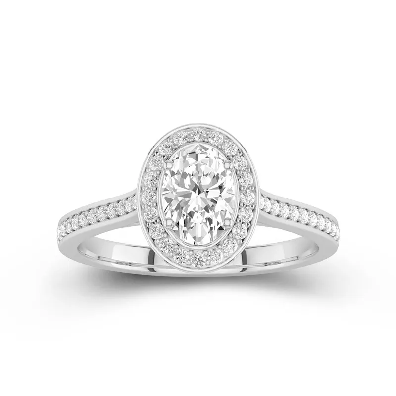 1 CT Oval Cut Moissanite Halo Womens Engagement Ring 14K White Gold