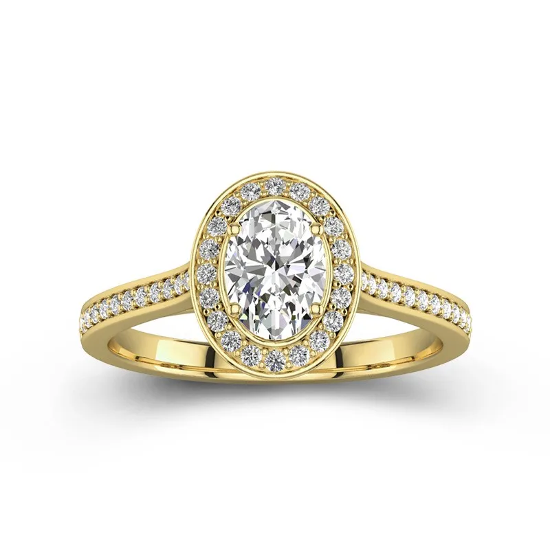 1 CT Oval Cut Moissanite Halo Womens Engagement Ring 14K Yellow Gold