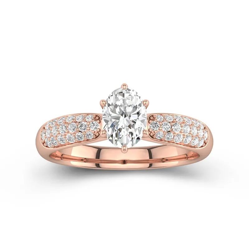 1 CT Oval Cut Moissanite Micro Pave Engagement Ring For Women 14K Rose Gold