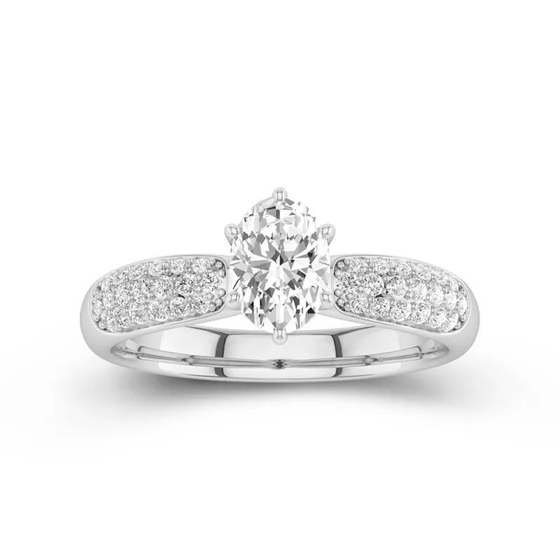 1 CT Oval Cut Moissanite Micro Pave Engagement Ring For Women 14K White Gold