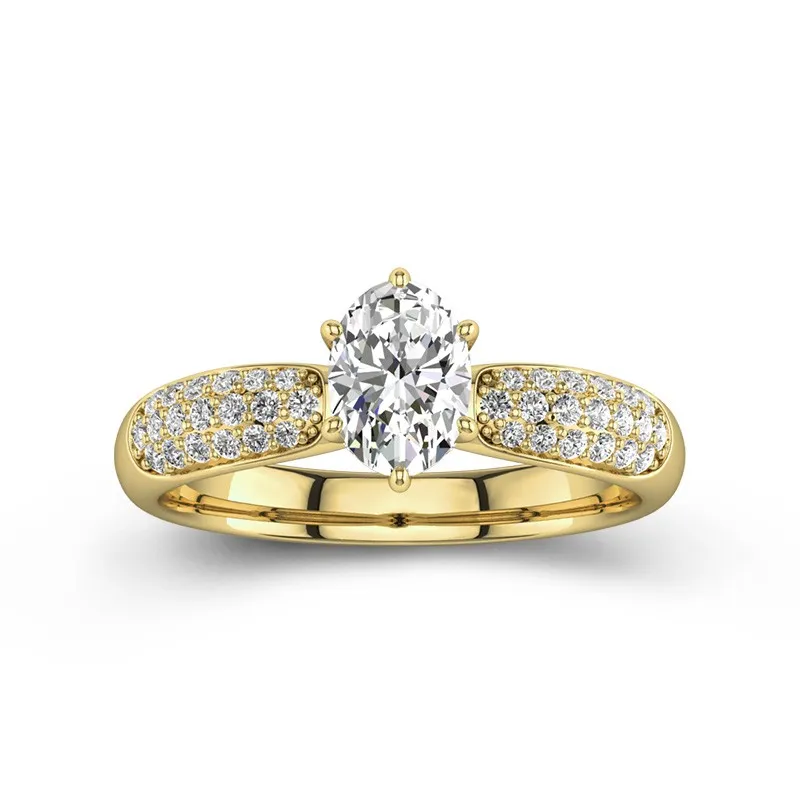 1 CT Oval Cut Moissanite Micro Pave Engagement Ring For Women 14K Yellow Gold