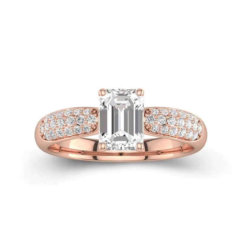 2 CT Emerald Cut Moissanite Engagement Ring Classic Style For Women 14K Rose Gold