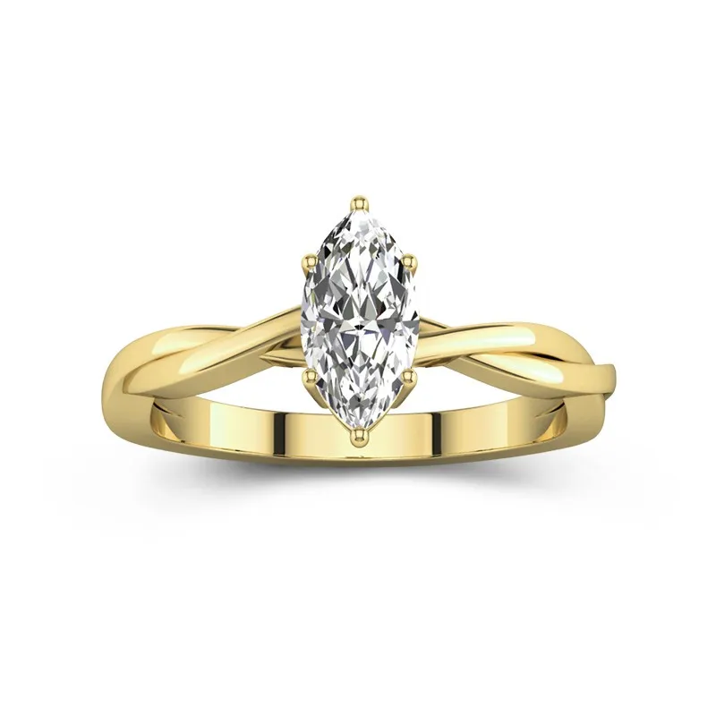 1 CT Marquise Cut Solitaire Twisted Engagement Ring Simple Style 14K Yellow Gold