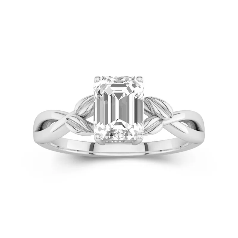 2 CT Emerald Cut Custom Twisted Engagement Ring With Leaf Nature Style For Women 14K White Gold