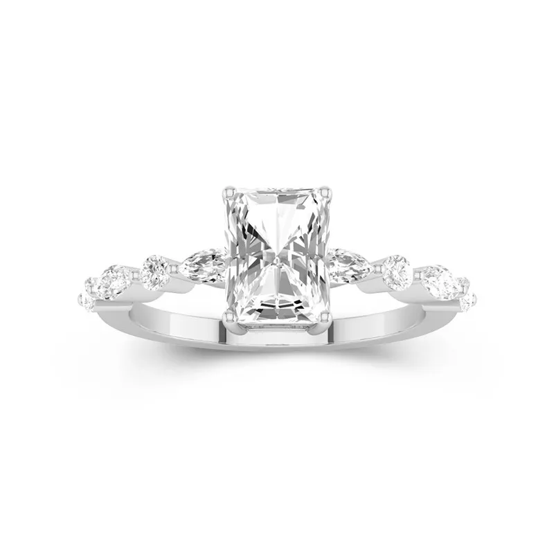 2 CT Radiant Cut Moissanite Engagement Ring Retro Style Petite Style For Women 14K White Gold