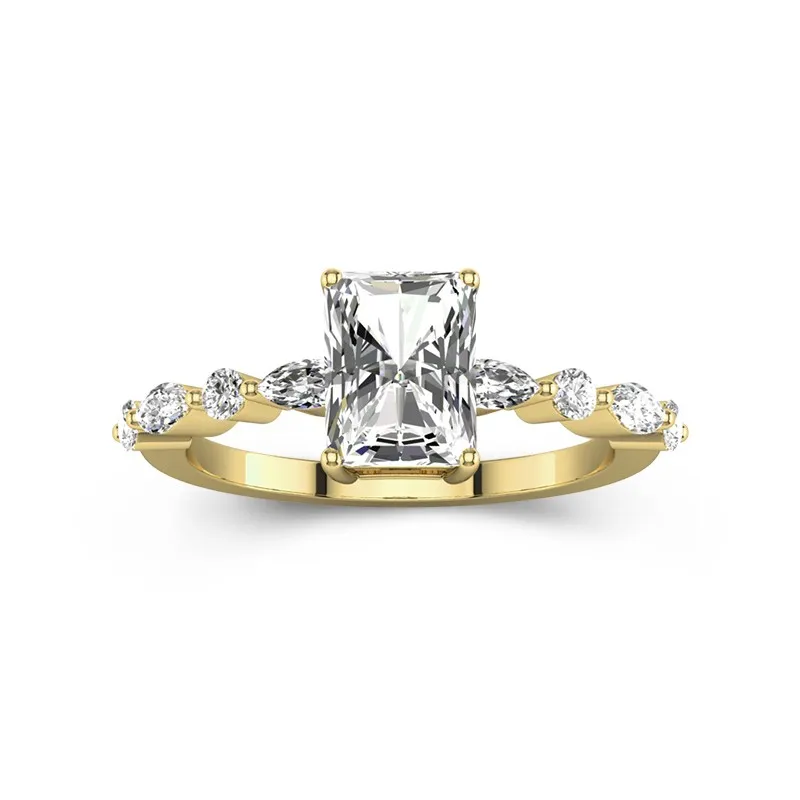 2 CT Radiant Cut Moissanite Engagement Ring Retro Style Petite Style For Women 14K Yellow Gold