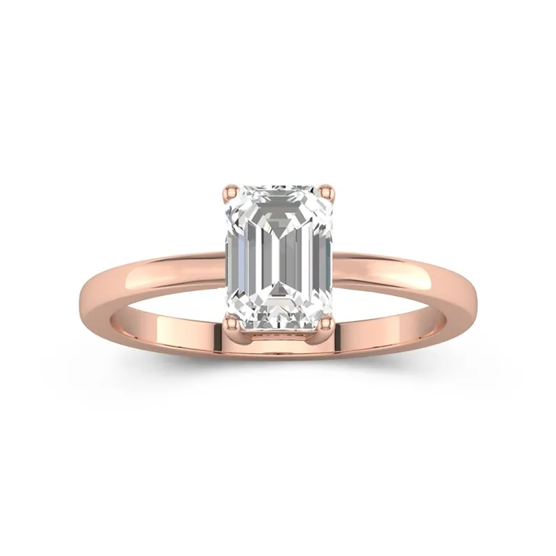 1 CT Emerald Cut Moissanite Wedding Ring Classic Design Solitaire 14K Rose Gold