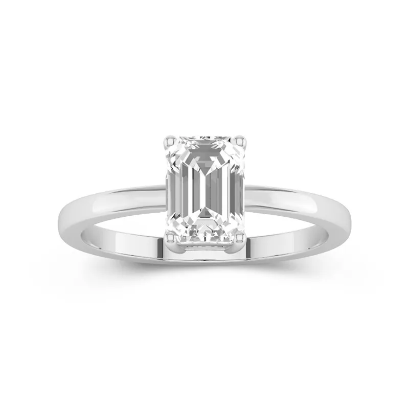 1 CT Emerald Cut Moissanite Wedding Ring Classic Design Solitaire 14K White Gold