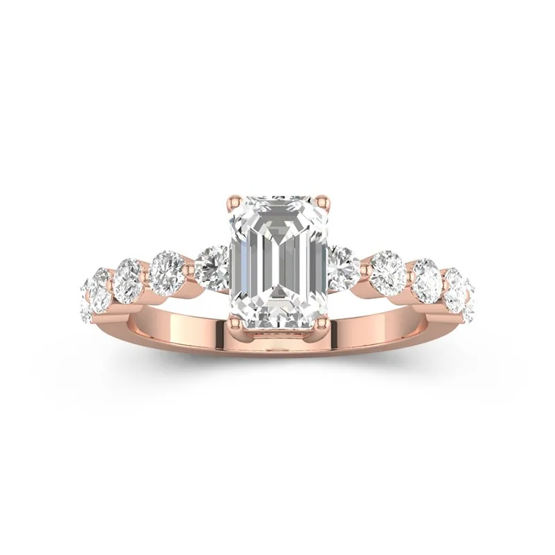 1 CT Emerald Cut Moissanite Petite Wedding Ring Four-prong Setting 14K Rose Gold