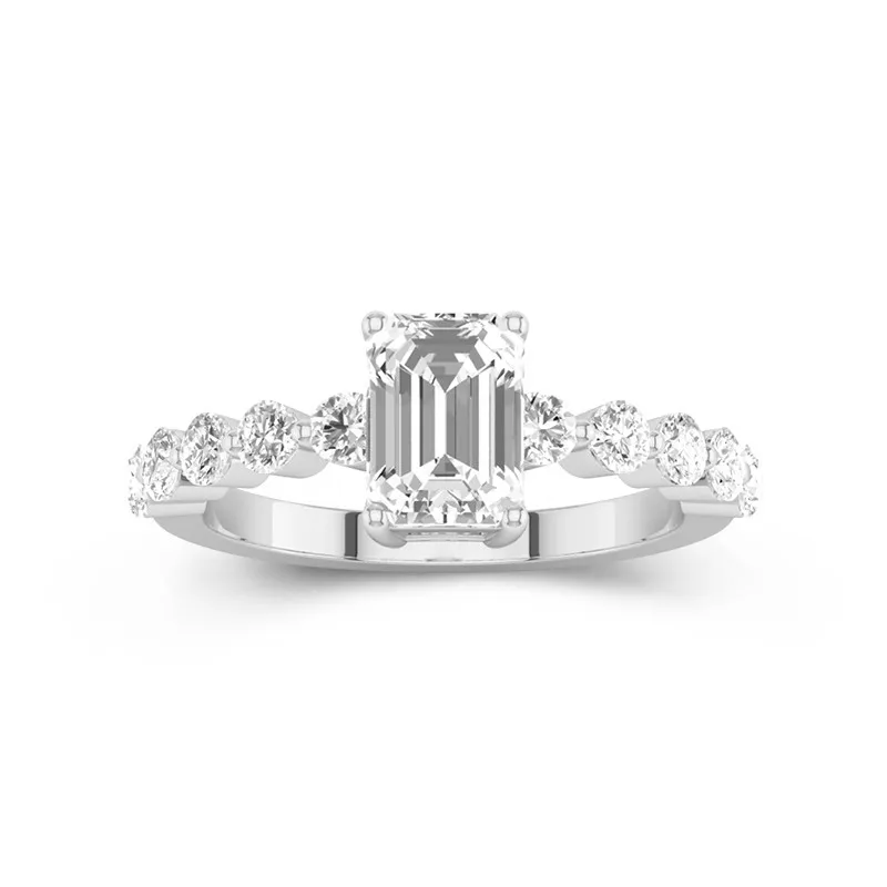 1 CT Emerald Cut Moissanite Petite Wedding Ring Four-prong Setting 14K White Gold