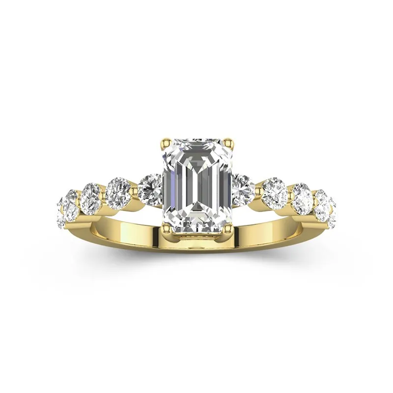 1 CT Emerald Cut Moissanite Petite Wedding Ring Four-prong Setting 14K Yellow Gold